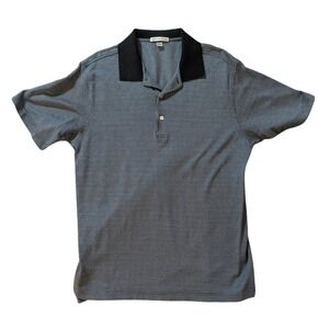 Peter Millar Polo Shirt Mens L Blue White Micro Check Cotton Short Sleeve Preppy